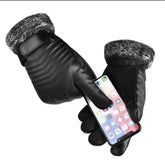 Gloves Winter MEN'S Fur Mouth Plush Insulation Gloves Outdoor Cycling Motorcycle PU Touch Screen Cotton Gloves